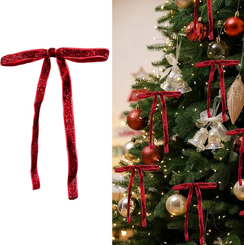 Pwiuor 30 Pcs Velvet Christmas Tree Bows Decorations, Vintage Velvet Ribbon Bows with Twist Tie for Wreath Garland Gift Wrapping Indoor Outdoor Decor (Red) - Image 1
